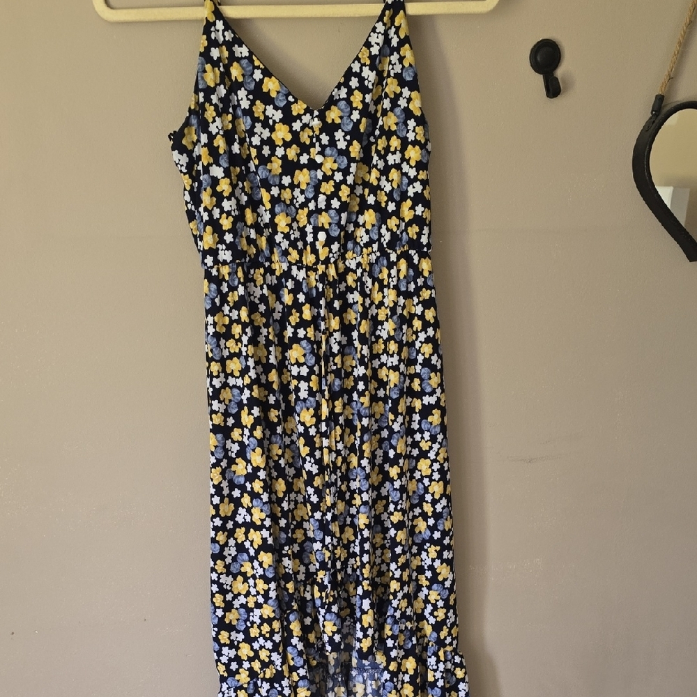Kaileigh Blue and Yellow Floral Midi Dress